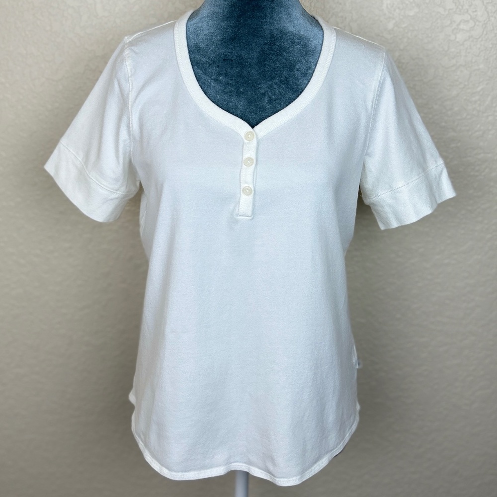 Liz Claiborne Ivory Cotton Button Front Scoop Neck Short Sleeve Tee Womens Large